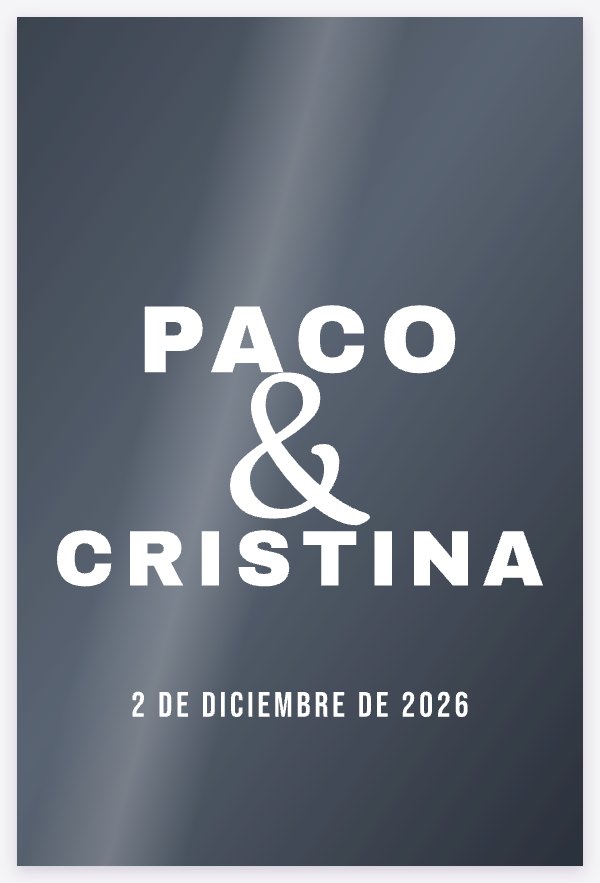 Plantilla Elegante: nombres en mayúsculas rotundas con «&» caligráfico, sobre un espejo de boda