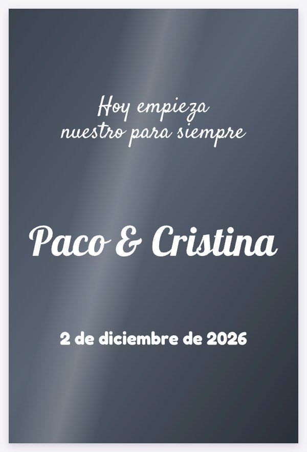 Plantilla Romántica: frase arriba, nombres grandes y fecha, sobre un espejo de boda